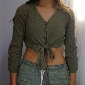 Olive green shein tie top